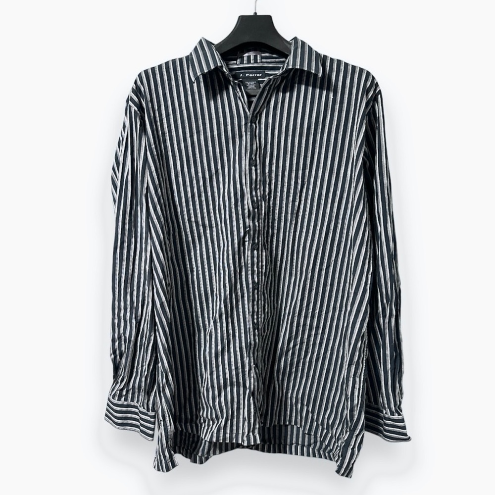 J. Ferrar Black Striped Button Up Collared Shirt Men’s Size 2XL Office Business